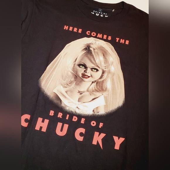 Here Comes the Bride of Chucky Adult Unisex Graphic Short Sleeve T-Shirt Size Lg - Picture 1 of 3